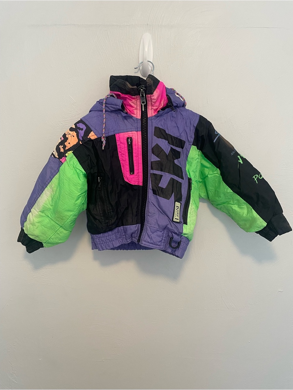 Hanging Loose Vintage Neon Colorblock Ski Jacket Kids Size 4 Unisex